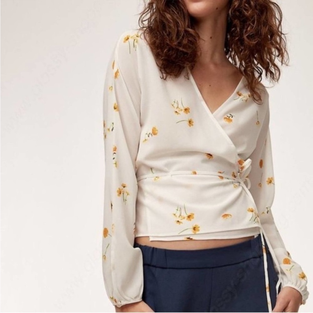 Aritzia Wilfred Lilia White Floral Wrap Long Sleeve Blouse Size S